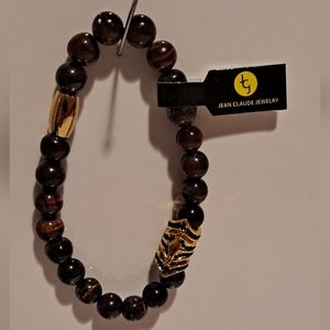 JEAN  CLAUDE Tiger Eye Beaded Stretchable Bracelet